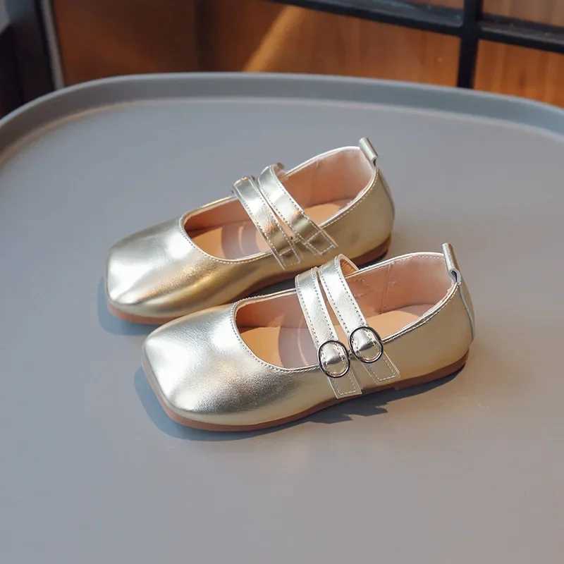 Childrens Leather Shoes Spring Autumn Fashion Kids Performance Shoes Solid Color Gold Silver Girls Causal Flats Single ShoesT250306