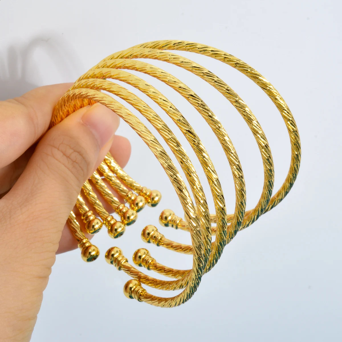 6Pcs/Set Dubai Bangles Set For Women Indian Africa Lady Jewelry Ethiopian Gold Color Cuff Bangles Wedding Bride Jewelry Gift 250303