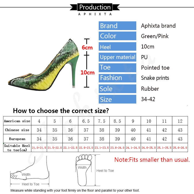 Aphixta Snake Prints Leather Pumps Women Shoes 10cm stiletto Heels Pointed Toe Office Party Dress Shoes Woman Big Size 42 250306
