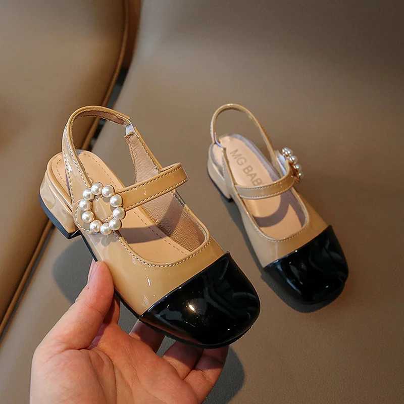 Patent Leatherette Heeled Slingback Sandals for Girl Elegant Wedding Party Shoes Kids Luxury Pearl Buckle Brand Design SandaliasT250306