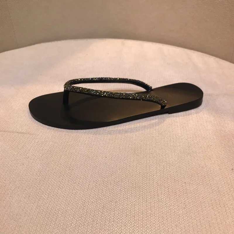 Five Shoes Low Ladies Slippers Glitter Slides Fi Square Toe Rubber Flip Flops Summer s Wan 2025 Jelly Luxury Soft Y250306