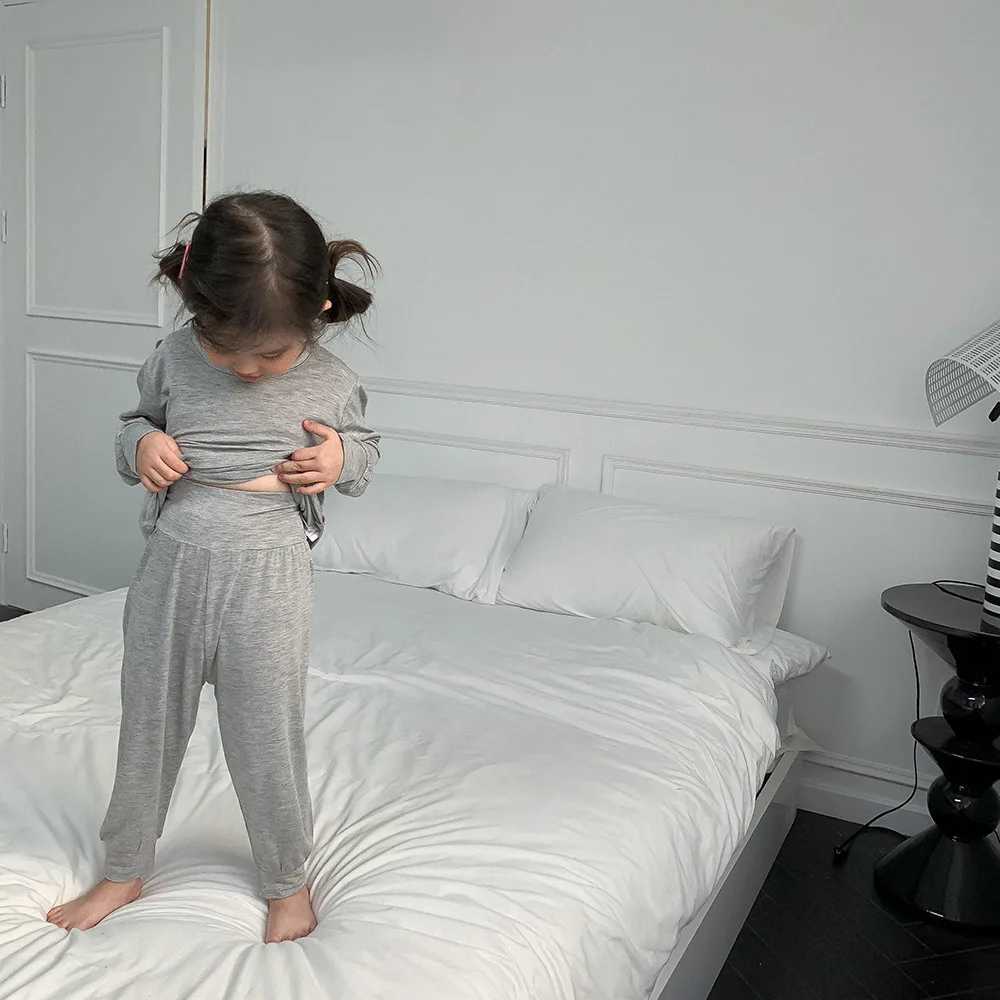 Kids Underwear Pajamas Sets 2pcs Korean Style Cotton High Quality Child Home Sleep Wear Clothes for Baby Girls Boy 1-8 Years Old M250306