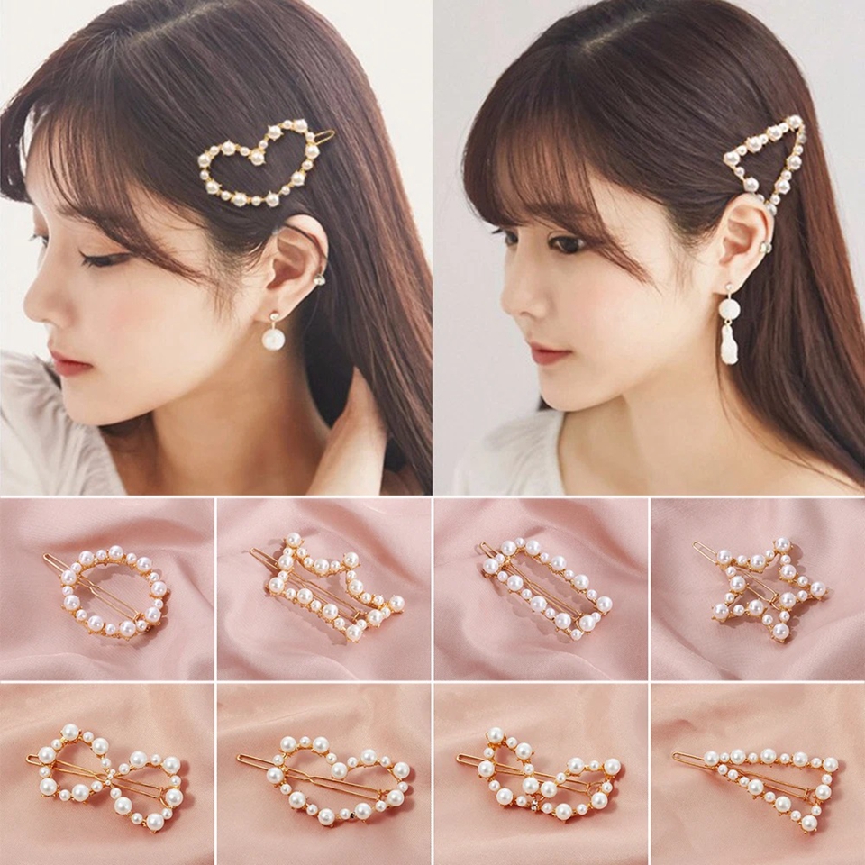 5pcs/lot Metal Elegant Pearls Hair Clips Pin for Women Fashion Geometric Barrettes Headwear Girls Sweet Hairpins Hair Styling Accessorie