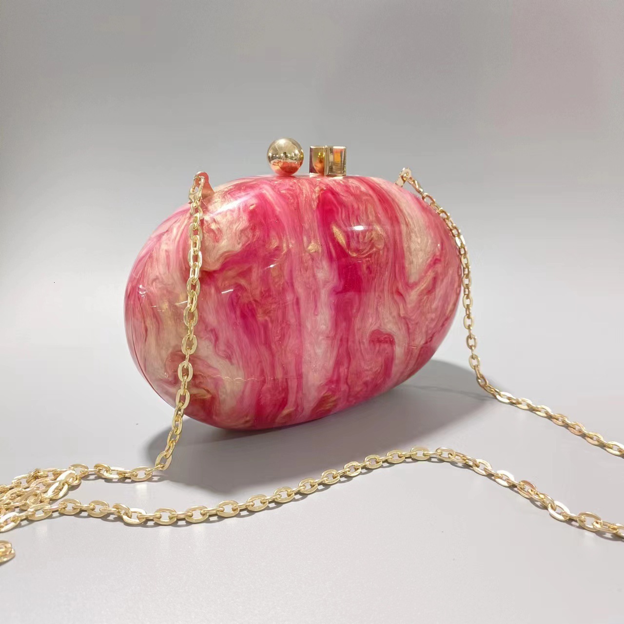 Apricot Pearlescent Coffee Oval Head Fashion Cross Shoulder Evening Bag Vintage lucite evening bag