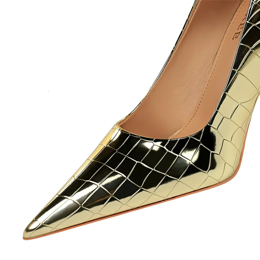 Big Size 34-43 Fashion Stone Pattern Leather Shoes For Women Office Pointed Toe High Heel Pumps Autumn Ladies Wedding Party 250306