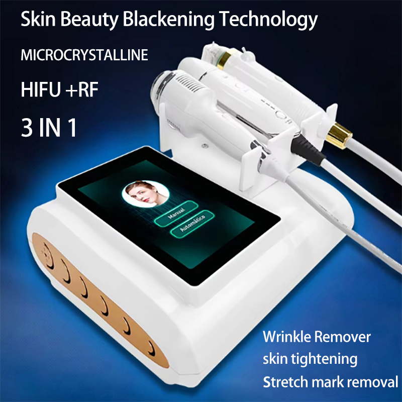 Portable 3 IN 1 Gold Radio Frequency Microcrystal Beauty Equipment With Cold Hammer Hifu Handle Improve Pseudo Wrinkles Dissolving Fat Machine