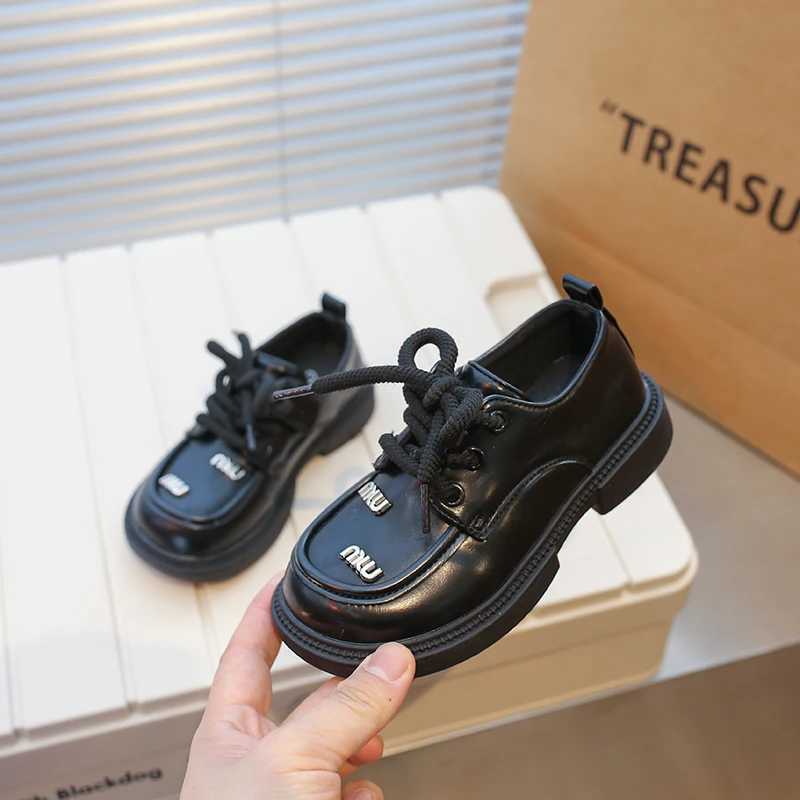 Girls Shoes 2024 Fashion Spring Autumn Kids Children Elegant Pu Leather Princess Soft Rubber Student Street Shoes BabyT250306
