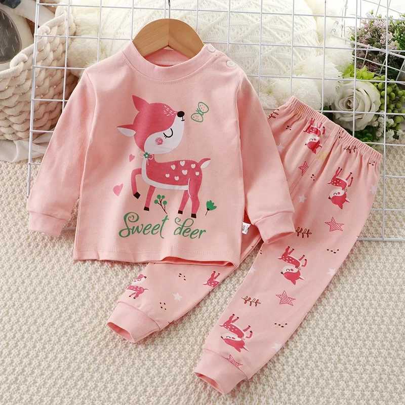 Newborn Kids Boys Girls Pajama Sets Cartoon Casual Long Sleeve Cute T-Shirt Tops with Pants Toddler Baby Autumn Sleeping Clothes M250306