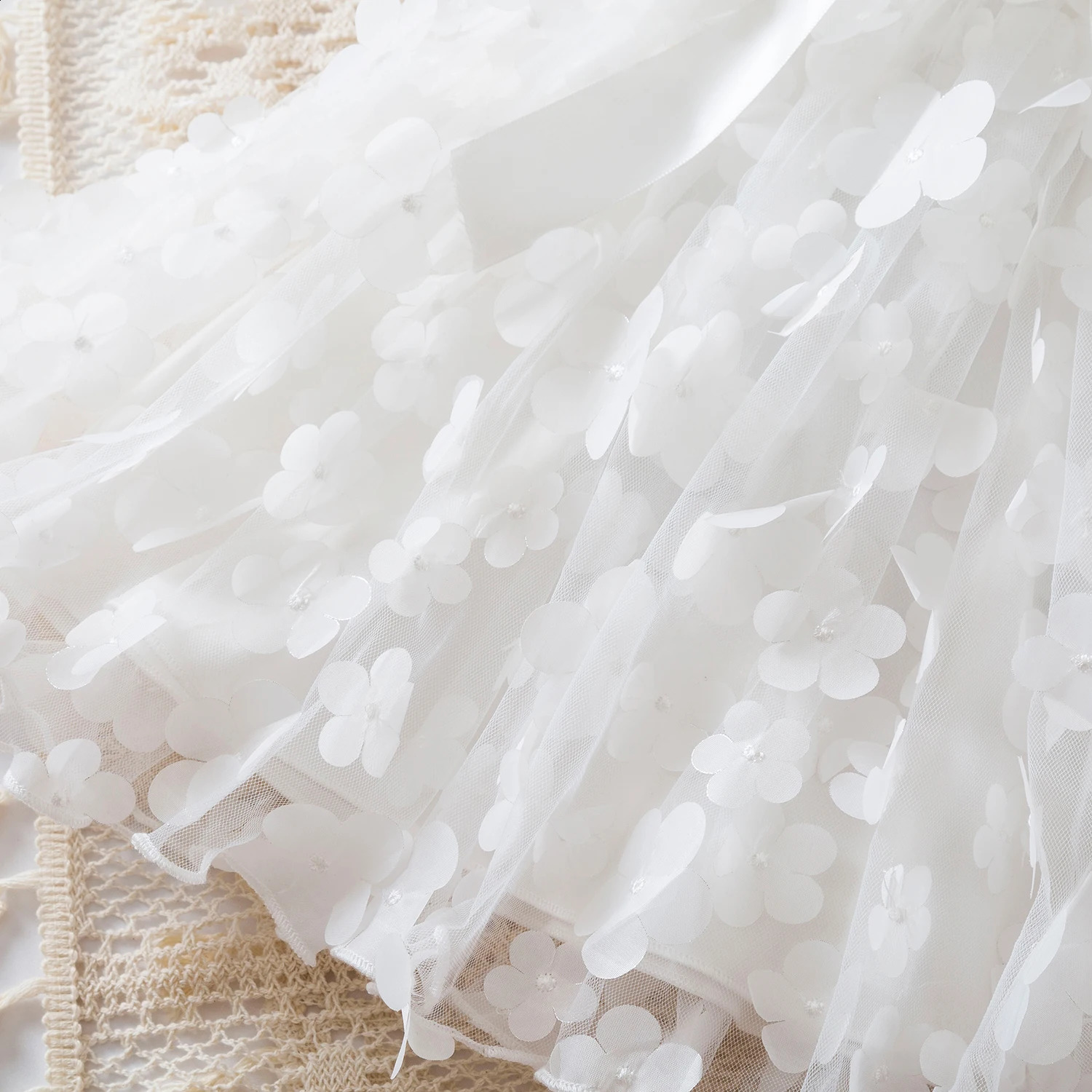 Summer White 3D Butterfly Princess Dress for Baby Girls Fly Sleeves Solid Dress Children Birthday Party Tulle Tutu Casual Wear 250305