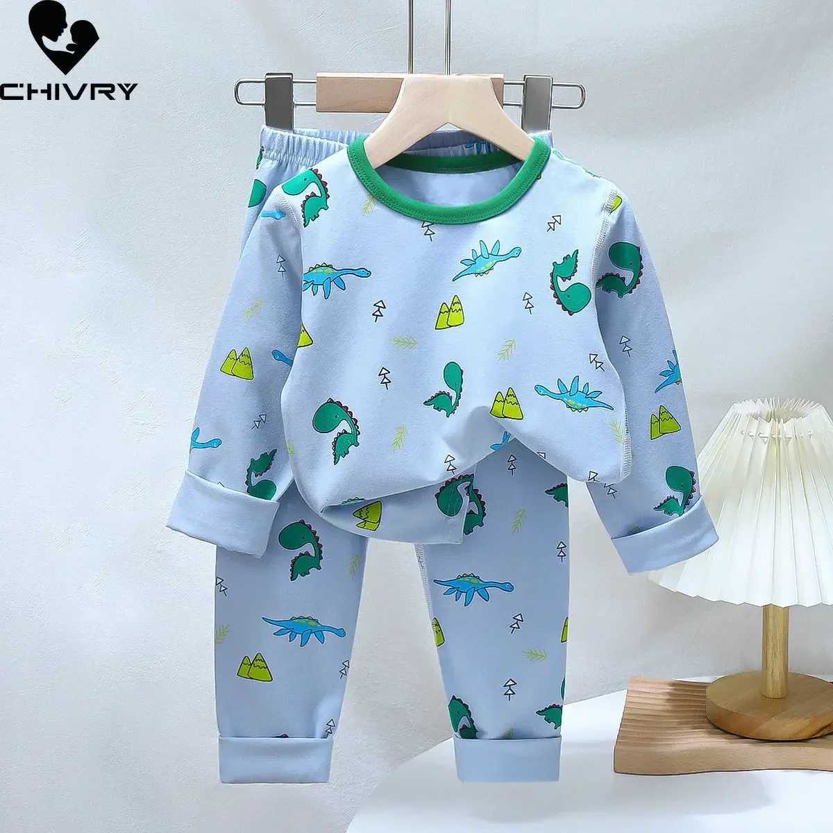 New 2024 Kids Boys Girls Pajamas Sets Cartoon Long Sleeve Lycra T-Shirt Tops with Pants Baby Spring Autumn Sleepwear Clothes M250306