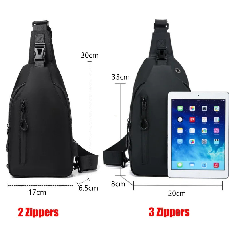 Men Bag Fashion New Solid Color Men Chest Bag Outdoor Casual Fashion One Shoulder Crossbody Bag Nylon USB Charging Shoulder Bags R250424