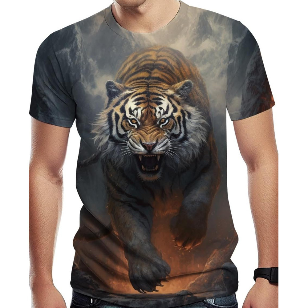 Mens T shirt Mens Casual Short Sleeve T-Shirt Tiger Graphic Funny tee Casual tops summer clothes animal print