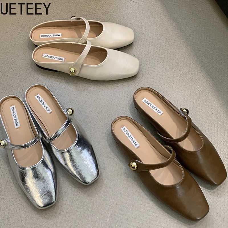 Summer 2025 covered toe puppet slider shoes Fi shallow slider street style flat slider shoes Y250306