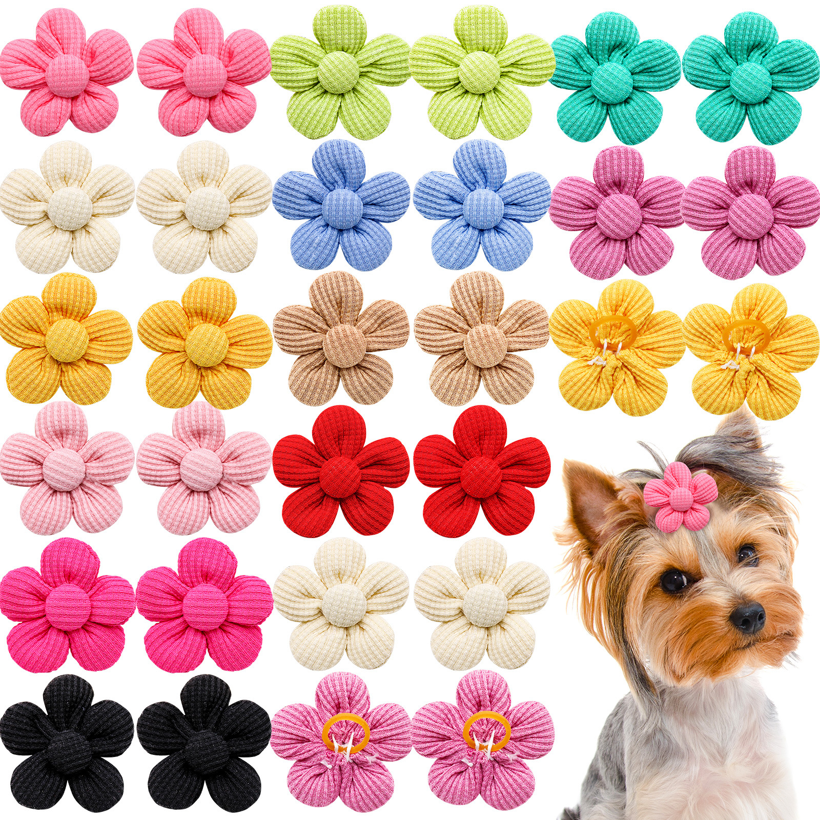 100PS Flower Shape Dog Grooming Bowknot Small Dogs Hair Bows Rubber Bands Pet Cat Hair Accessories Pet Supplies LT1629