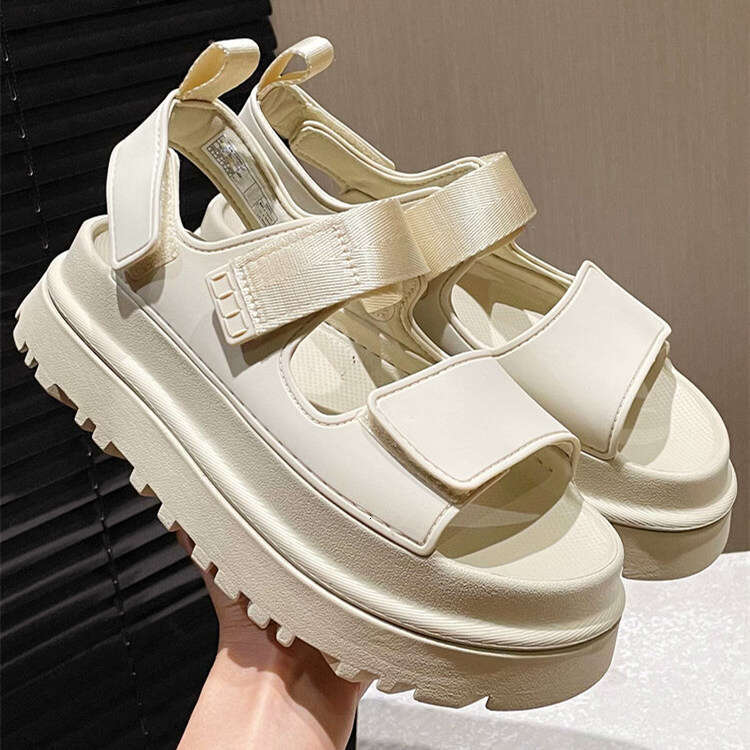 25 Summer New Velcro Sponge Cake Thick Bottom Increased Comfort Candy Color Versatile Casual One Word Open Toe Roman Sandals