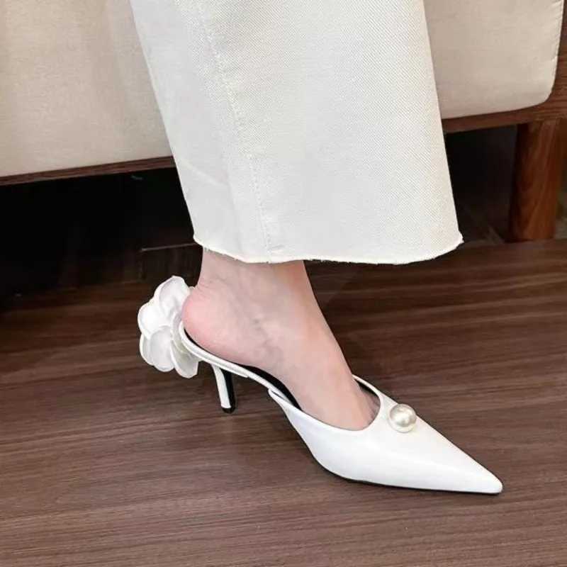 Autumn New Baotou Slippers Wens Fi Pointed Shallow Mouth Pearl Anti-slip Wear-resistant High H Y250306