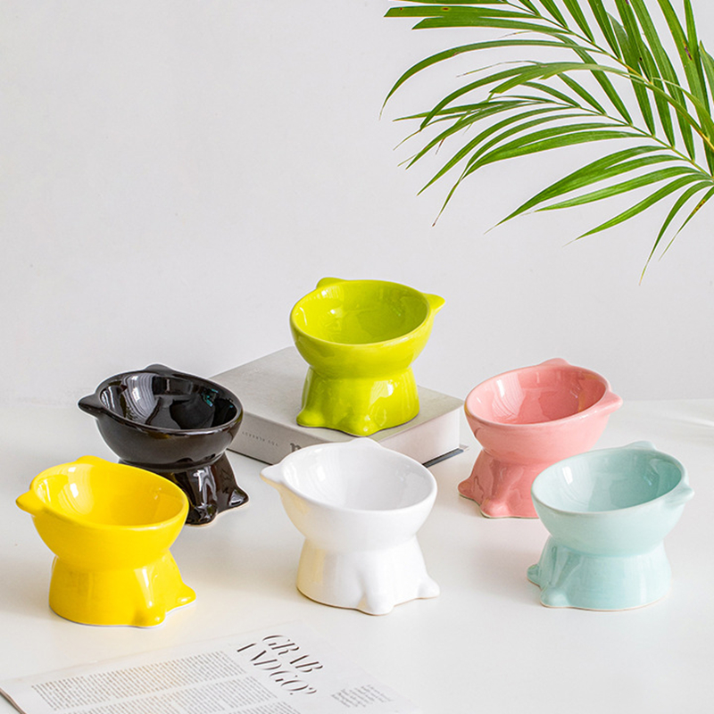 Ceramics Raised Cat Bowl Tilted 15 Degrees Elevated Cat Food and Water Bowls Anti Vomit Kitten Food Dishes Pet for Cats and Small Dogs Pink J1