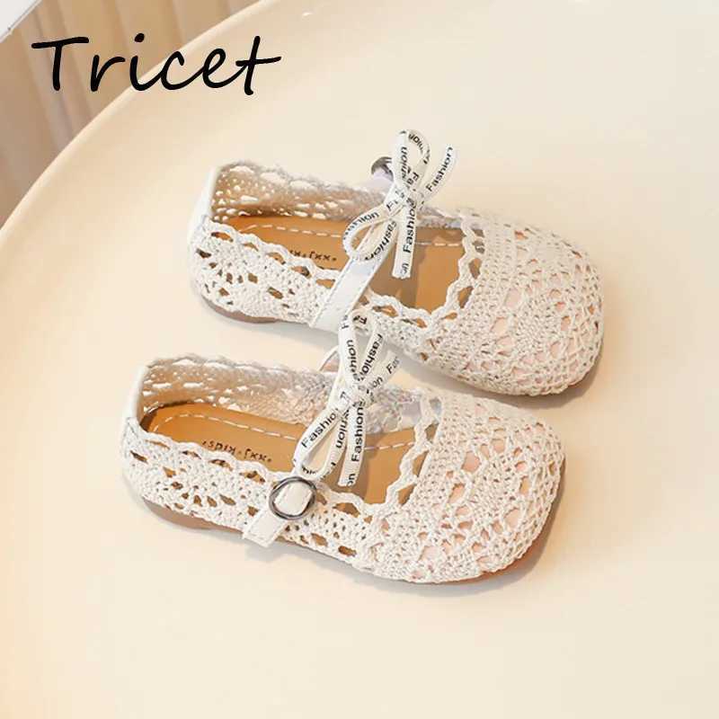 Bow Mesh Girls Flats Shoes Hollow Out Lace Solid Kids Princess Shoes Hook Loop Non Slip Toddler Children Fashion ShoesT250306