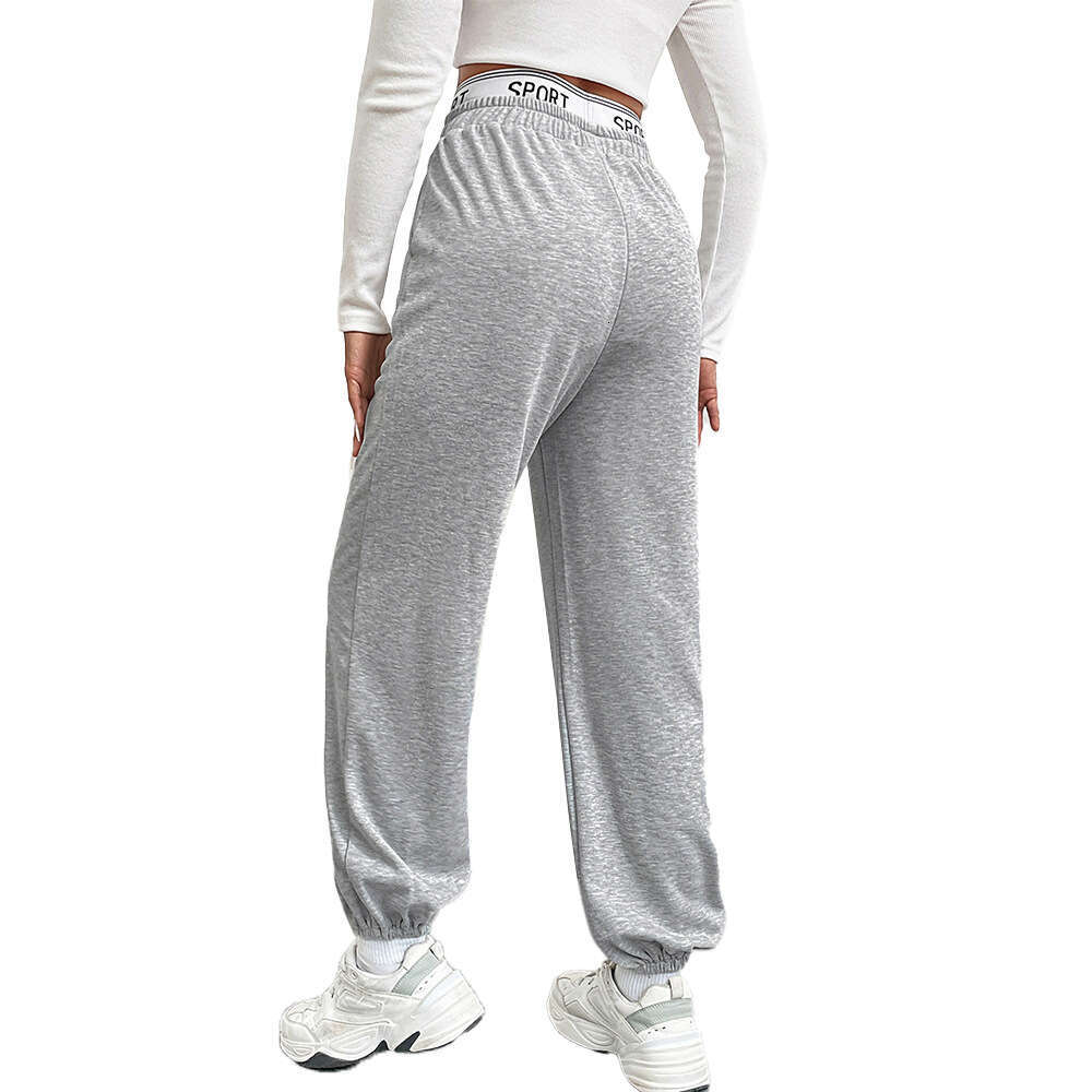 Women's Clothing Autumn/Winter American Gray Sports Look Slim, Loose, Wide Leg Pants, Labeled Sweatpants, Long Pants KLMY
