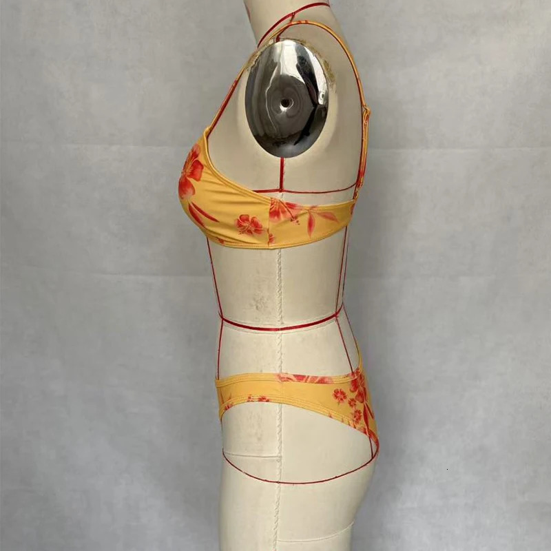 BEACHCICI Bikinis Two Piece Set Women Casual V Neck Suspender Printed Adjustable Strap Top With Pants Sets Beachwear Swimsuit 250306