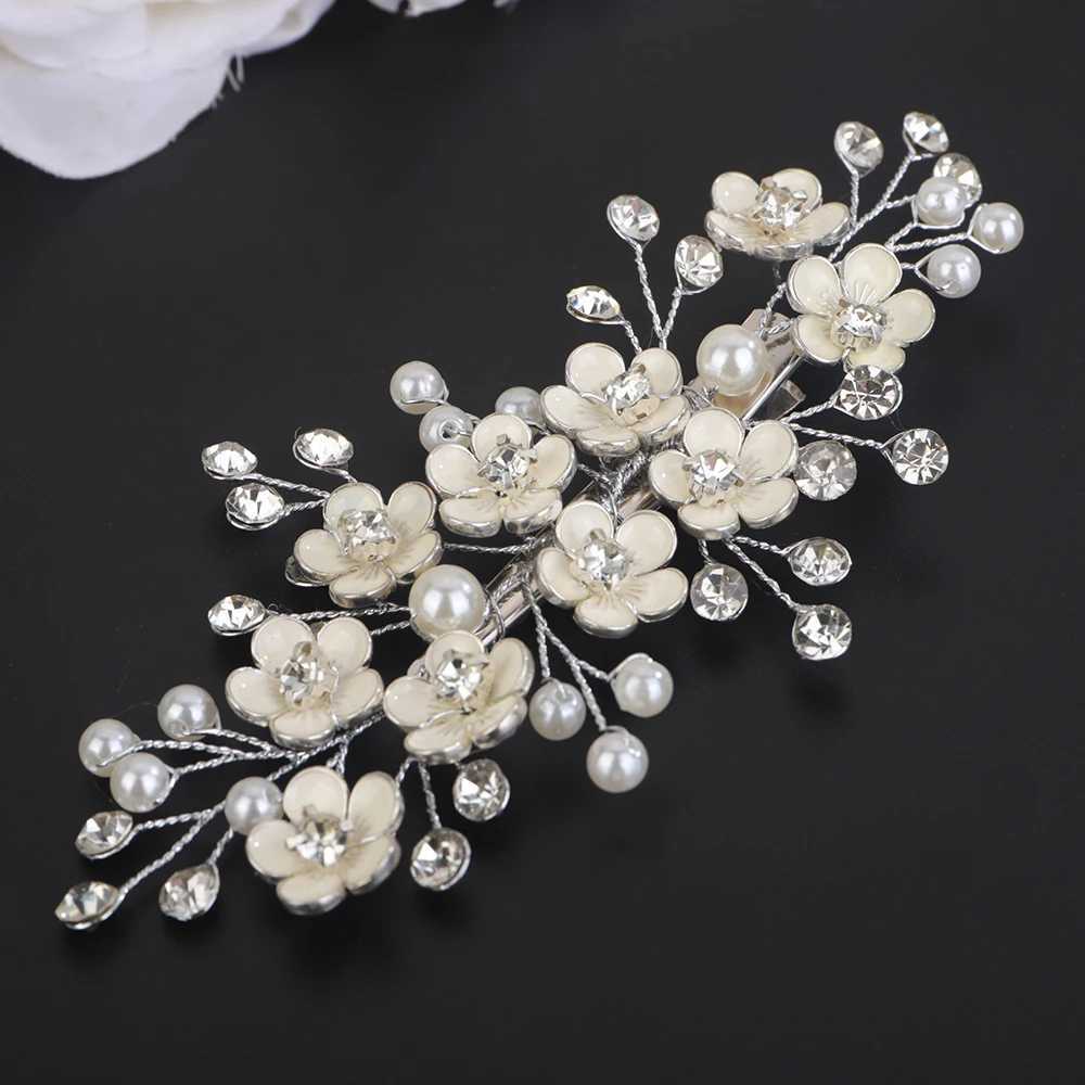 Diamond Wedding Dress Silver Flower Bridal Hair Clip Handmade Pearl Golden Hair Accessories X250306