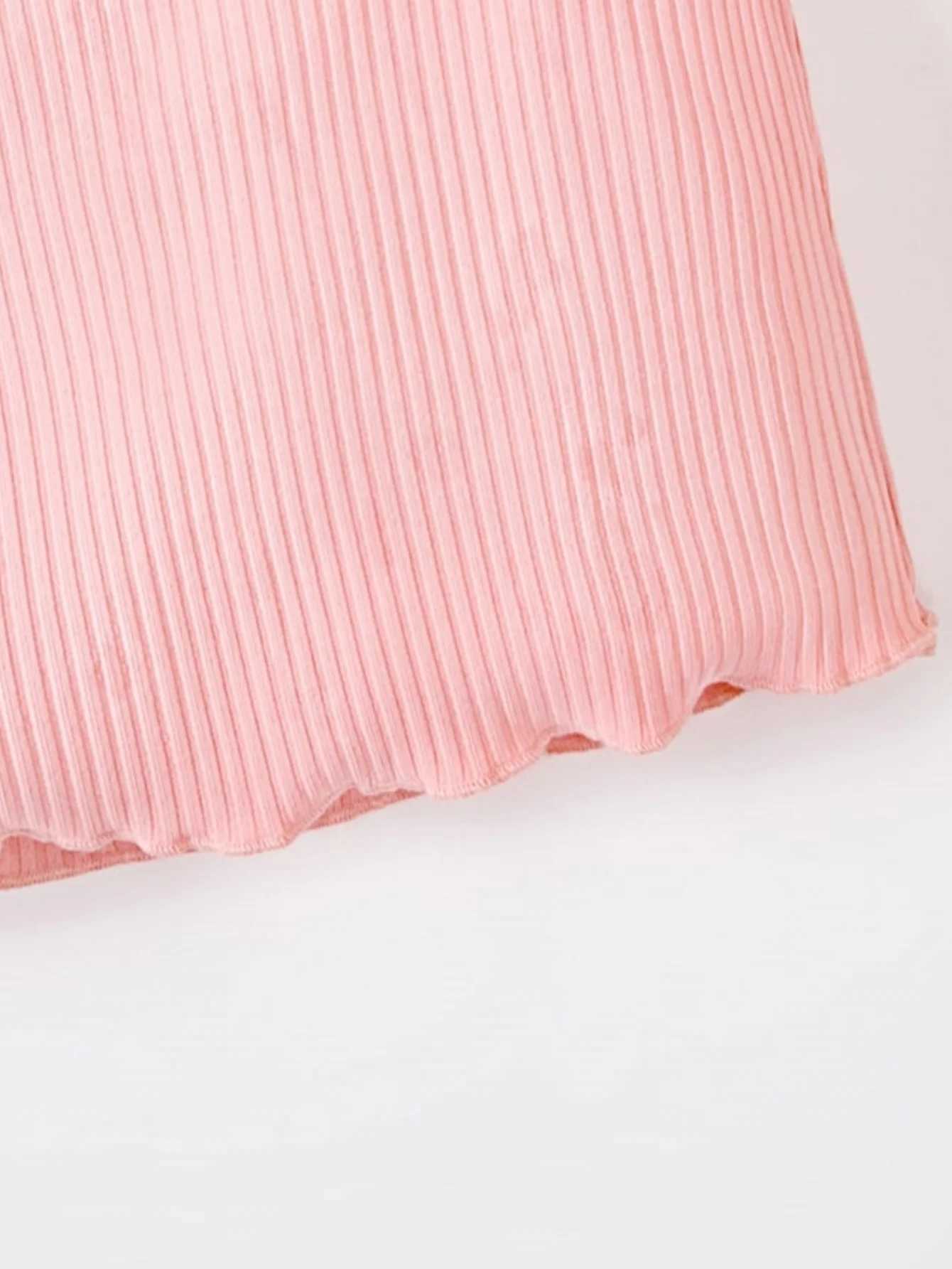 Comfortable and breathable pink ribbed short-sleeved top - a must-have for children in summer T250603