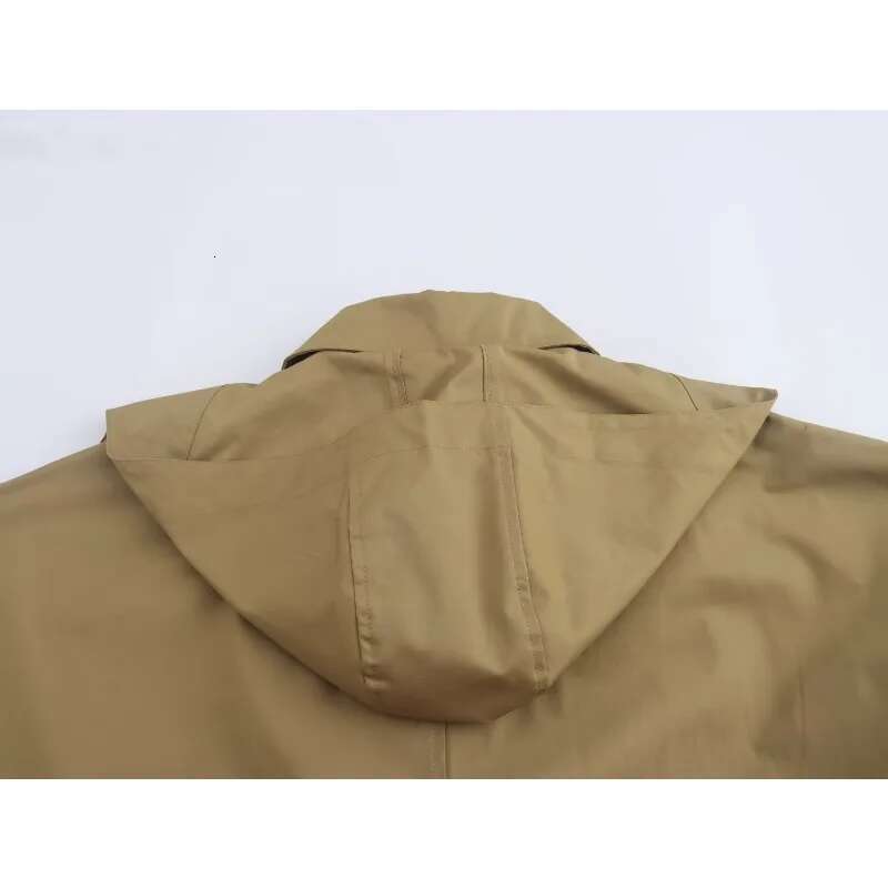 TRAF ZR Khaki Hooded Windbreakers Women's Autumn Coat New In Outerwears England Style Vintage Cropped Trench