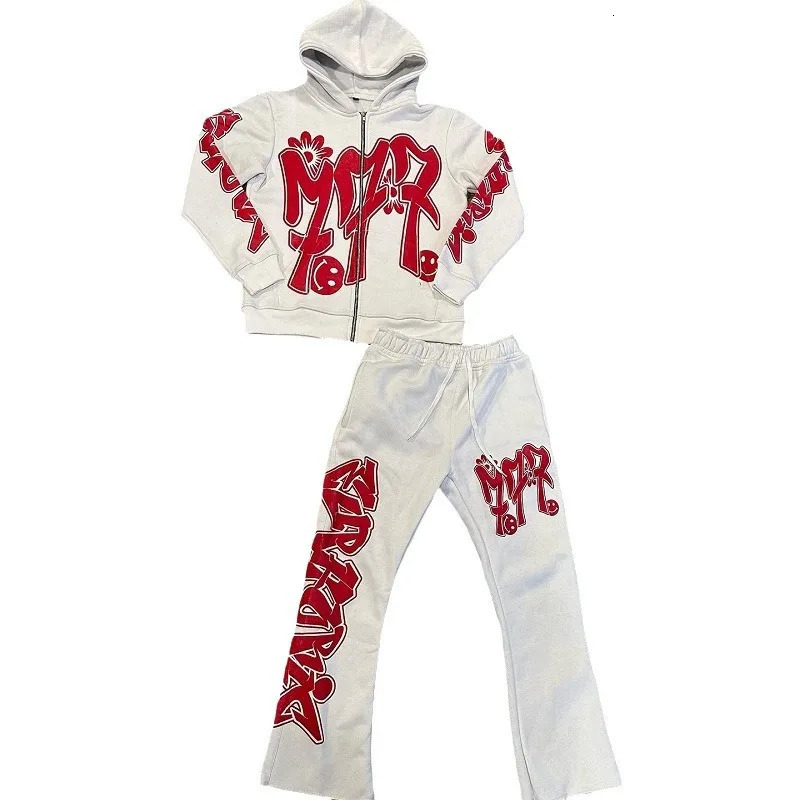 European and American Fashion Trend Letter Printing Hooded Suit Y2K Hip Hop Street Style Casual Cardigan Sweater Unisex 250306