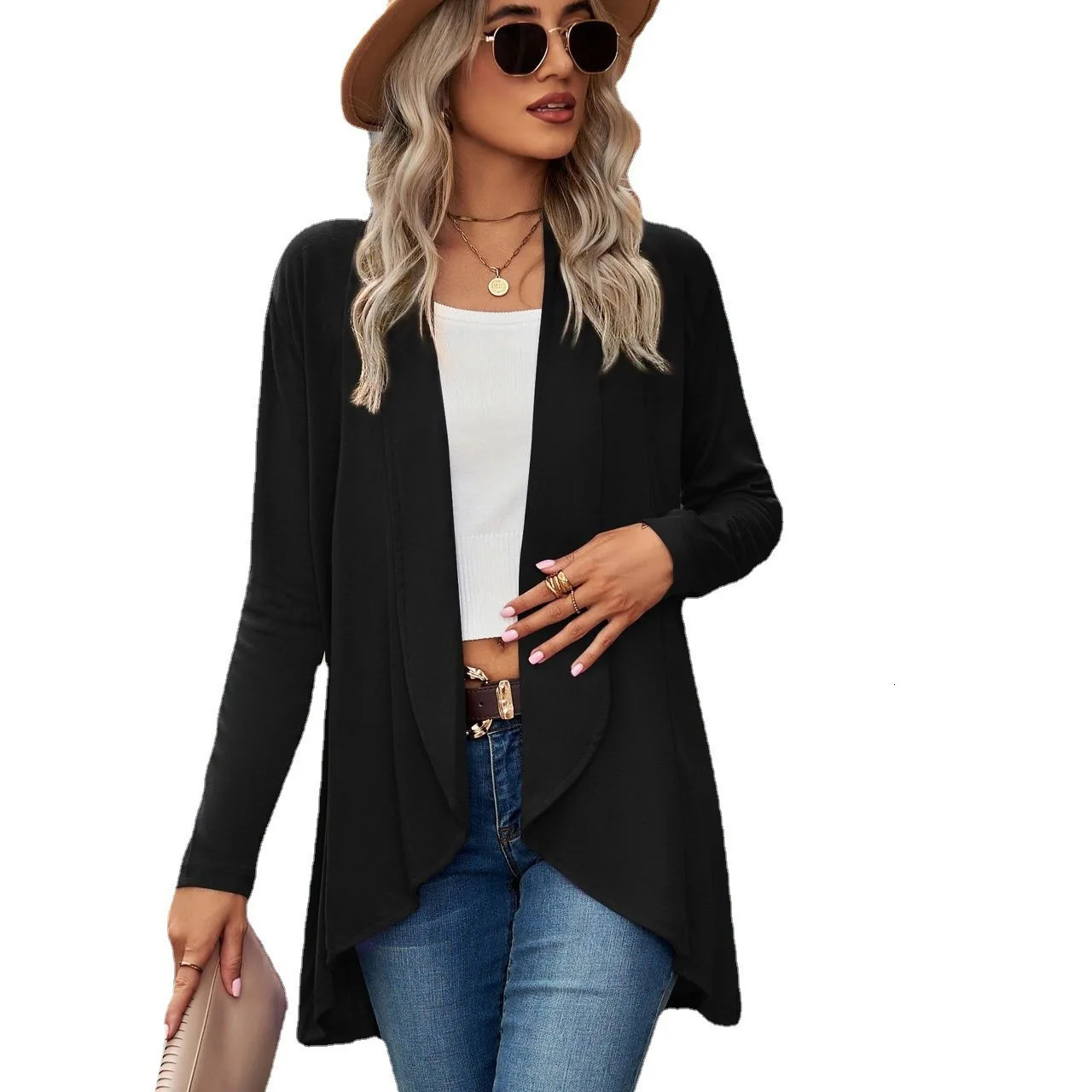 Spring Autumn Female Solid Color Loose Long Sleeve Coats Womens Cardigans Ladys Tops Jacket Casual Outwears 250306