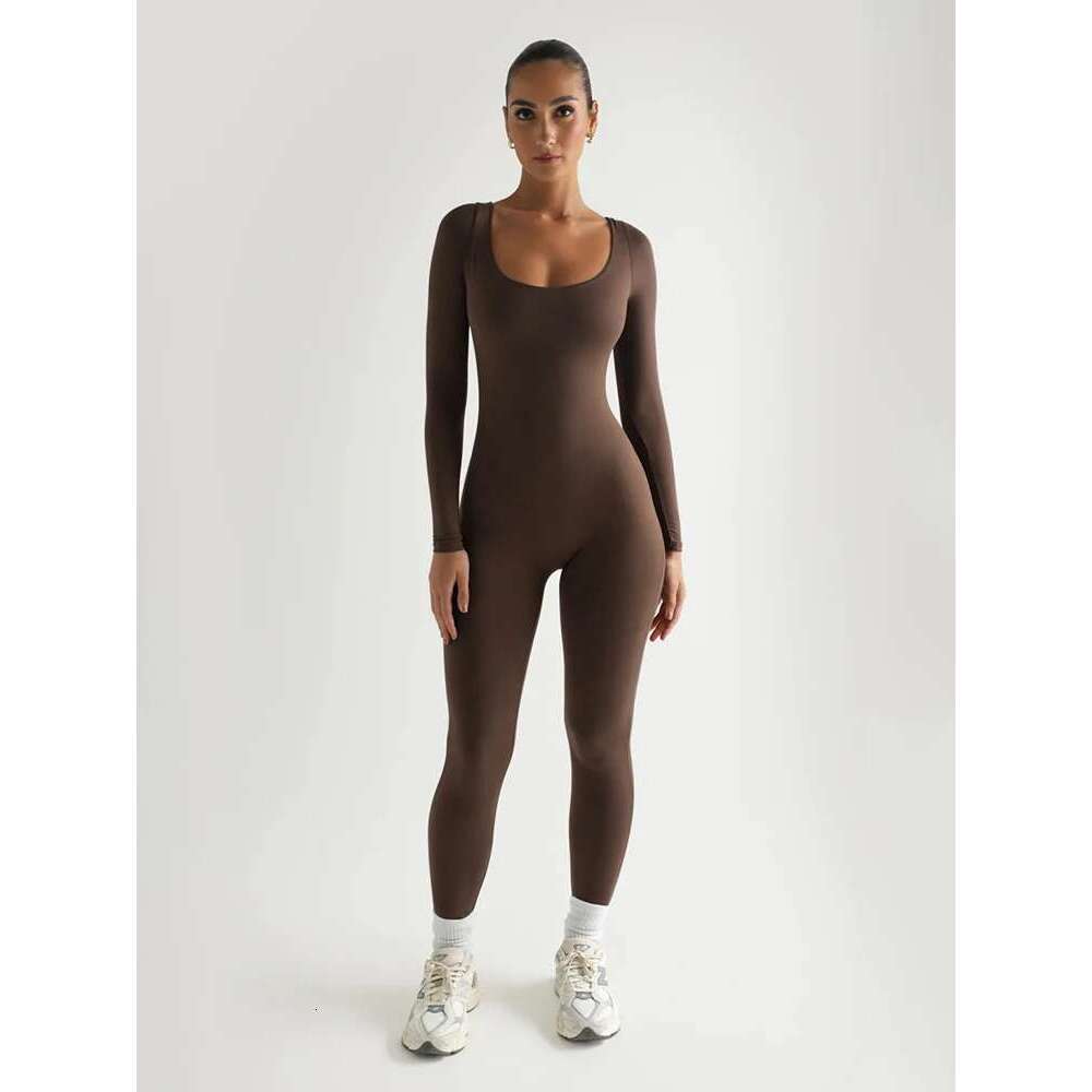 Sibybo Yoga Jumpsuit Women Basics Long-Sleeved Jumpsuits Lady Fiess Exercise Workout Rompers Femme Casual Skinny Overalls KLMY