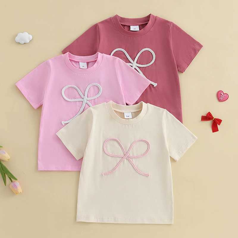 Toddler Baby Girls Summer T Shirts Short Sleeve Round Neck Bow Embroidery Tops Kids Baby T-Shirts Children Tee TopsT250306