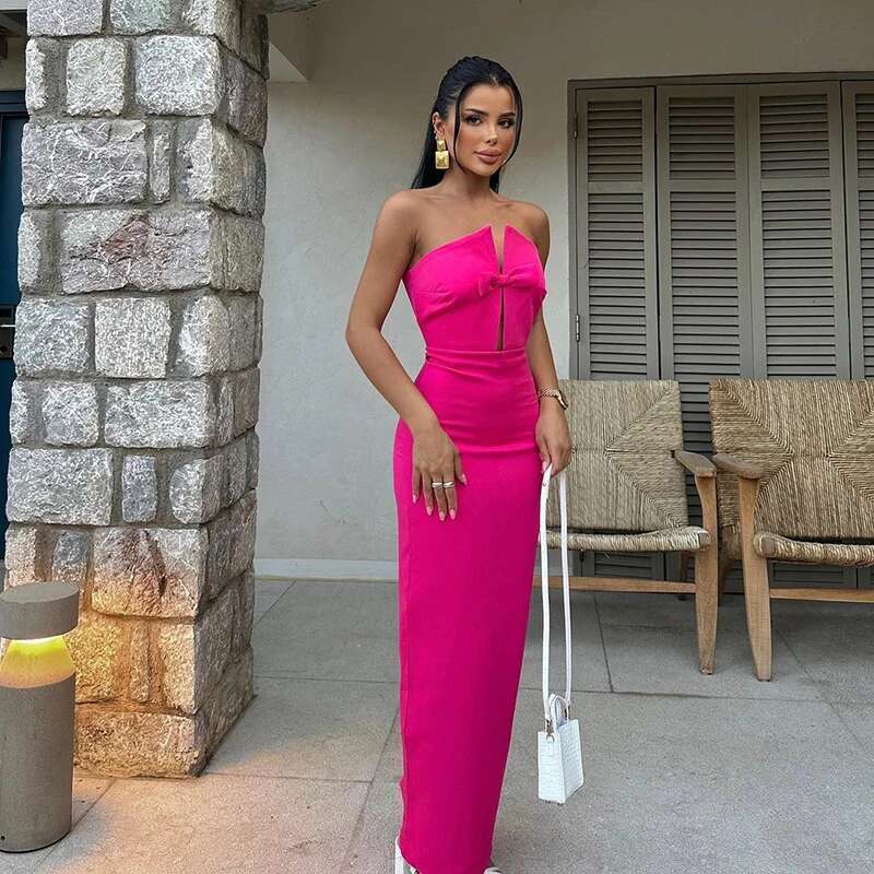 Black Sexy Maxi Dresses Women Summer New Elegant Strapless Sleeveless Off Shoulder Slim Casual Streetwear Club Party Dress KLMY