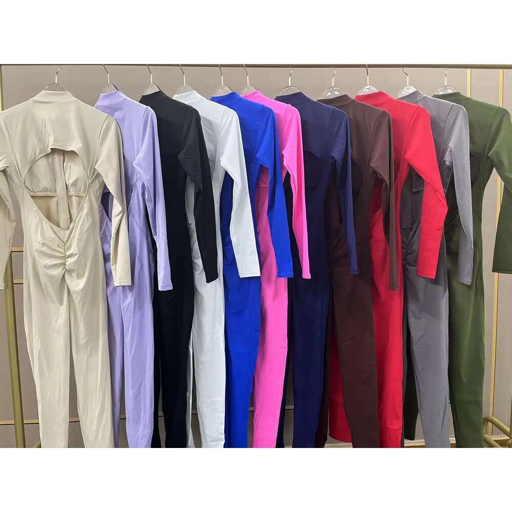 Women Long Sleeve Jumpsuit One-Piece Zipper Yoga Set Gym Push Up Workout Clothes Fiess Bodysuit Sportswear KLMY