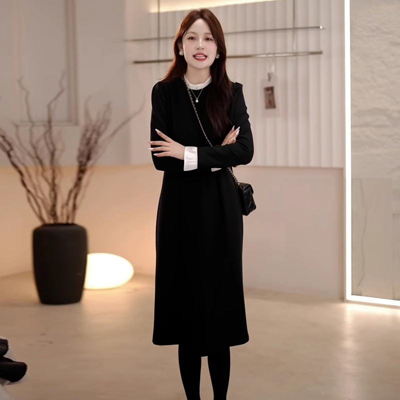MU5120 Spring new knitted elastic temperament slim long-sleeved bottoming long dress casual large size women's clothing