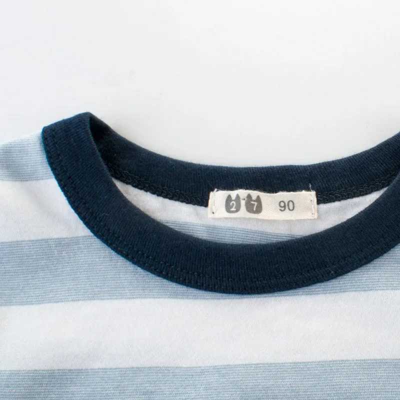 2025 Summer Clothes Boys T Shirt Striped Girls Kids Children Tops Cotton Clothing Short Sleeves T-Shirt Tee Brand Dropship 2-10YT250306