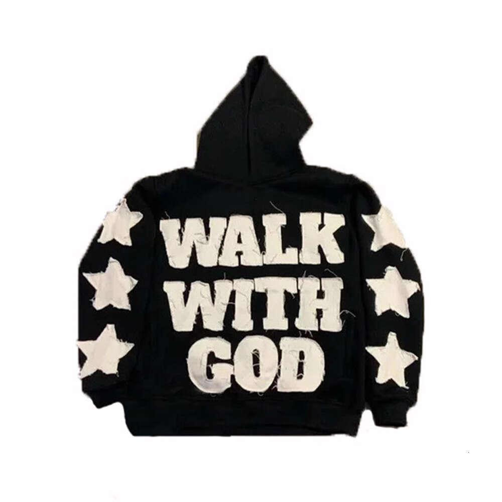 Street hip-hop gothic style patchwork embroidered hooded sweatshirt with personalized letters and star pullover gift for man