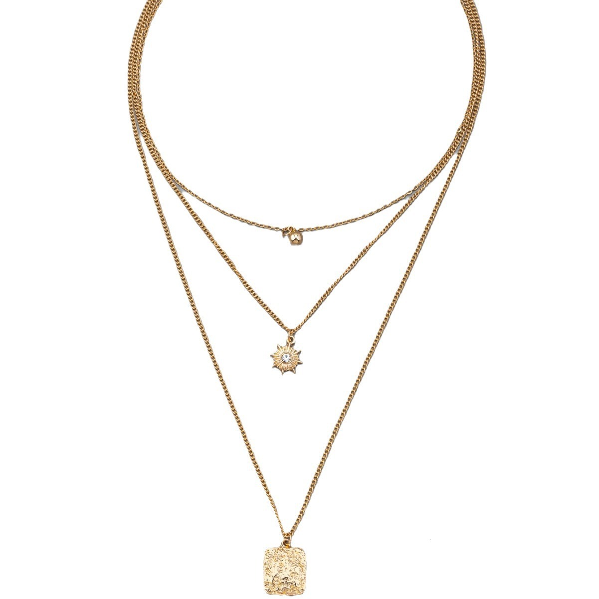 Ins Personality Niche Metal Multi-layered Necklace Women's Quadrilateral Pendant Collar