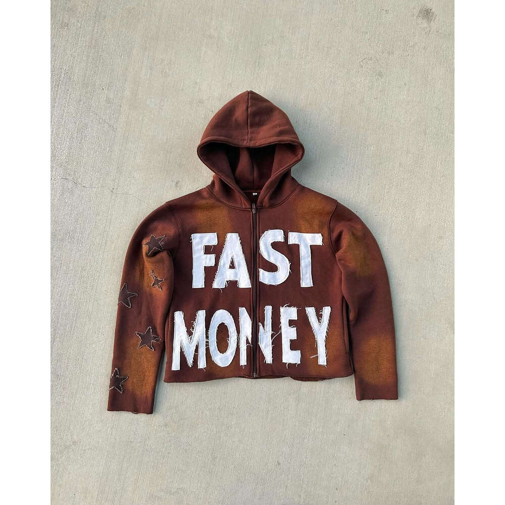 Personalized patchwork embroidered zipper sweatshirt long sleeved pullover hooded jacket street trend
