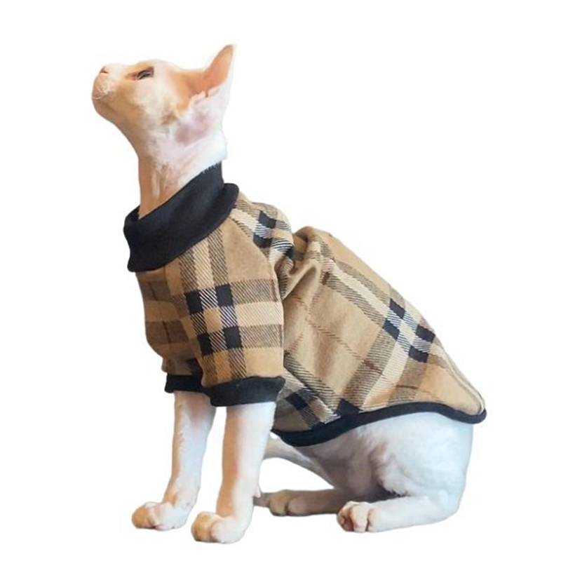 Hairless Cat Clothes Pet Warm Clothes for Sphynx, Devon, Cornish Cat Warm Shirt Apparel for Cats Pet Onesies Checkered Cotton Shirt for Cats Kitten