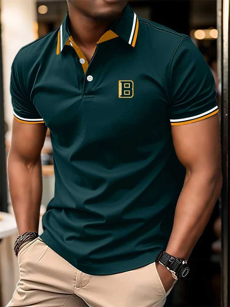 New Summer Mens Short-sleeved Fashion T-shirt Slim Polyester Polo Shirt Mens Business Casual Lapel Short-sleeved Clothing X250306