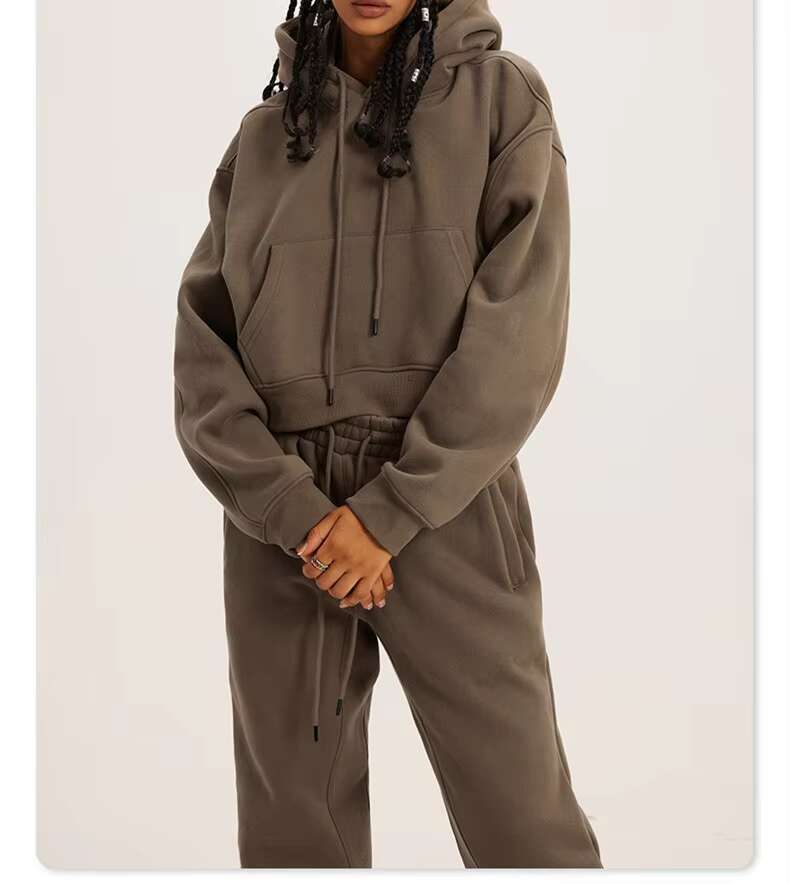 Outdoor Crop Top Women's Multi-Color Solid Color Blank Hoodie Set