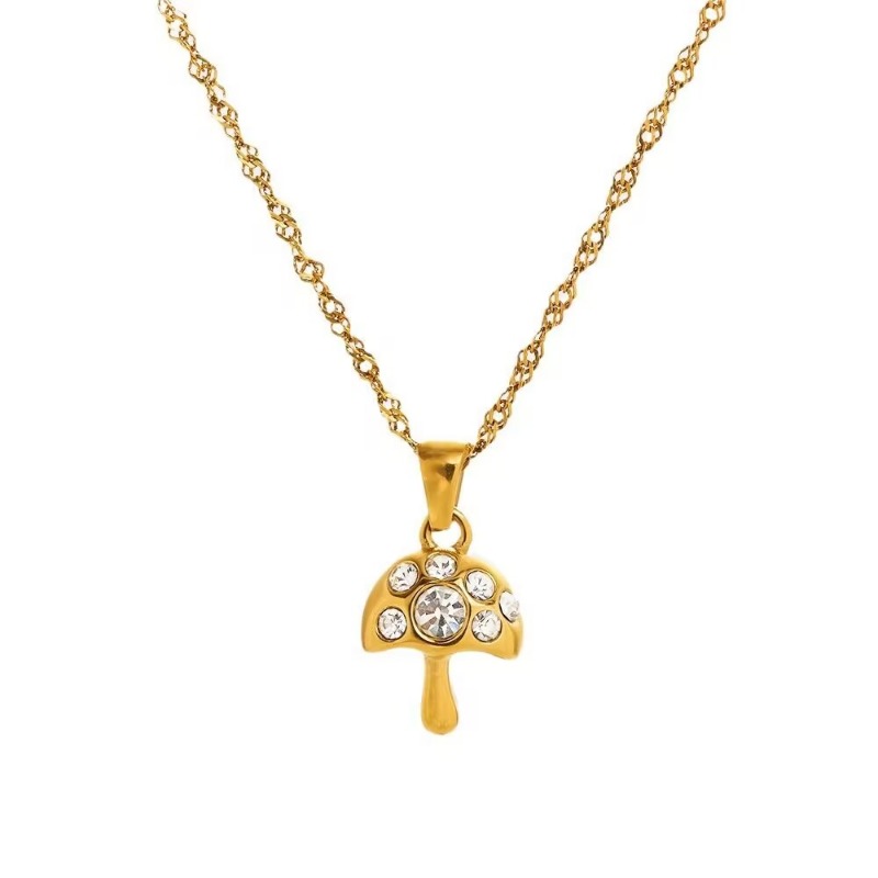 Jewellery 18K Gold Plated Tarnish Free Bohemia Stainless Steel Snowflake Zircon Mushroom Pendant Necklace for Special Occasions Gift Textured Elegant 