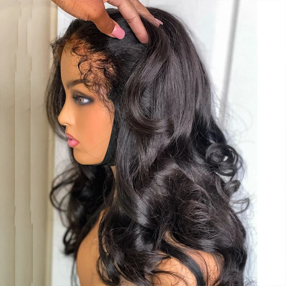 4C Curly Hairline Edge brazilian Hair full lace Wigs Body Wave 360 Lace Frontal Wigs with Curly Baby Hair 180% Glueless Lace Front Human Hair Wigs