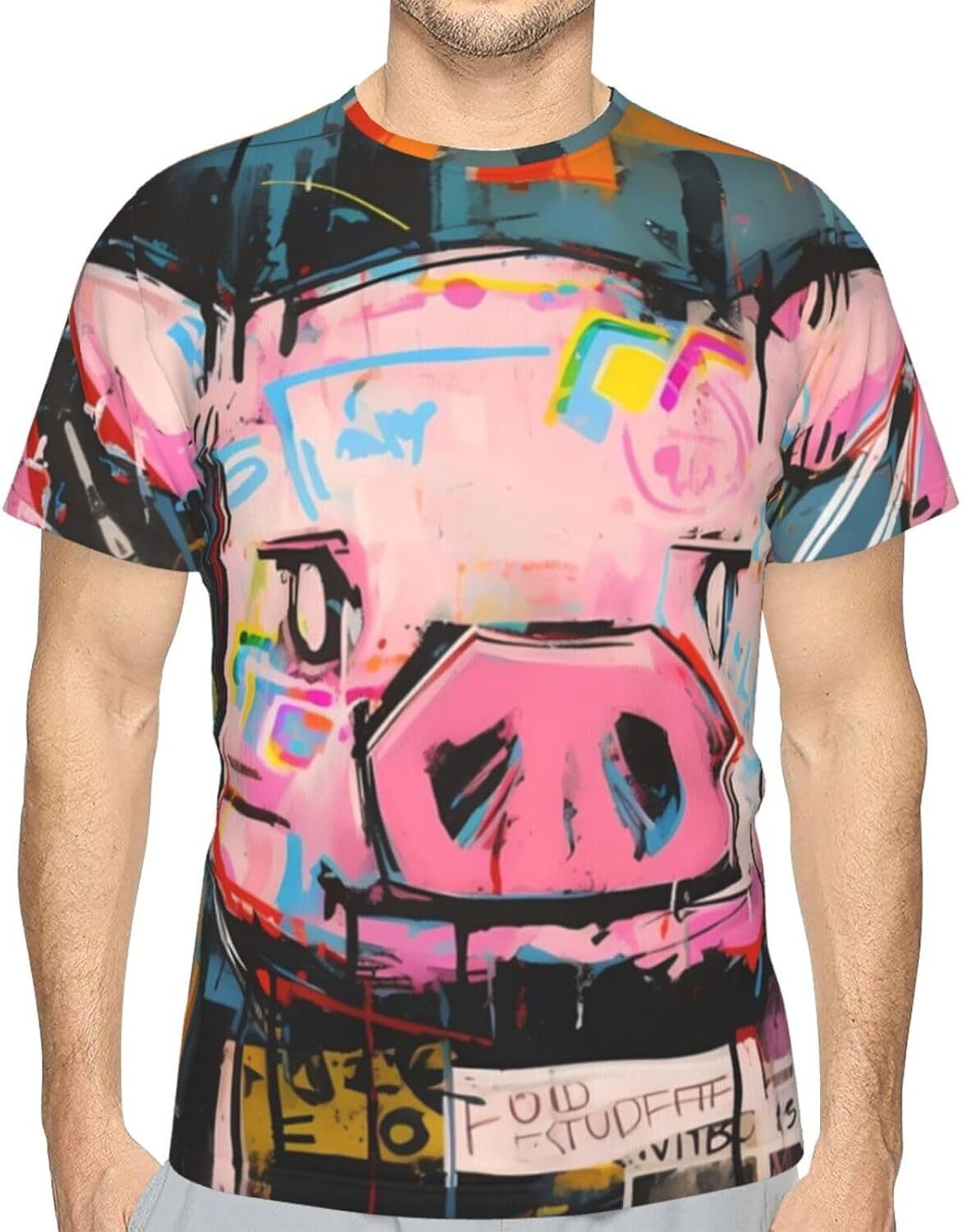 Mens T shirt Pig Graffiti 3D Printed T-Shirt for Men and Women - Abstract Graffiti Art Graphic Casual Trendy Crew Neck Tops Tee tee Casual tops summer
