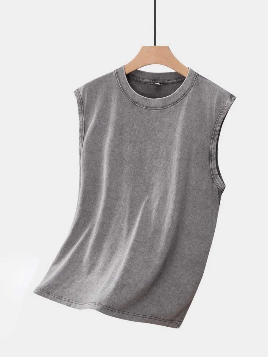 230Grams Cotton Vest Men Sleeveless T-shirt Washed Heavy and Old Shoulder Retro Loose Unisex Vintage TopsT250318
