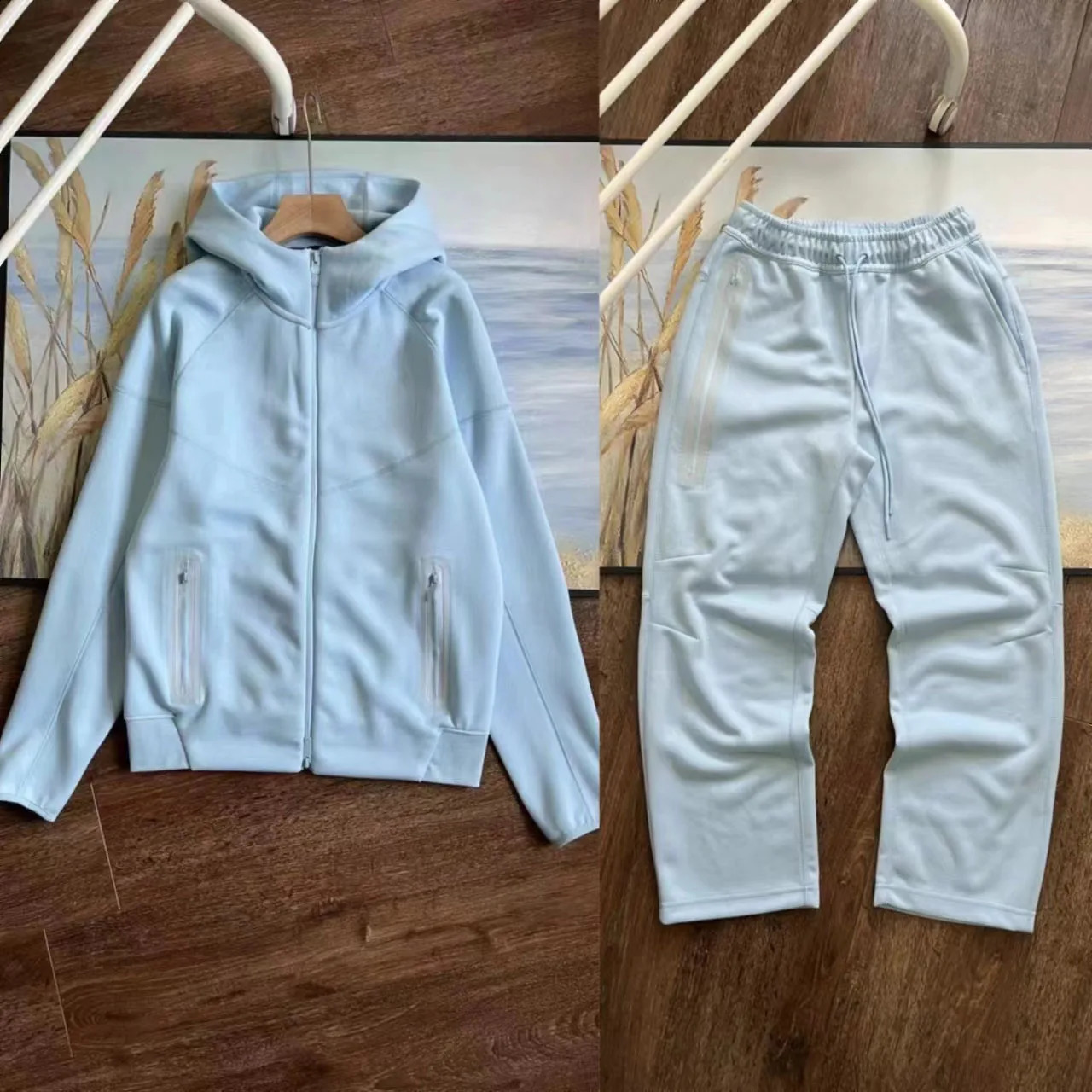 24 SpringAutumn Casual Sports Air Layer Hooded Jacket and Sweatpants Set 454 461 250305