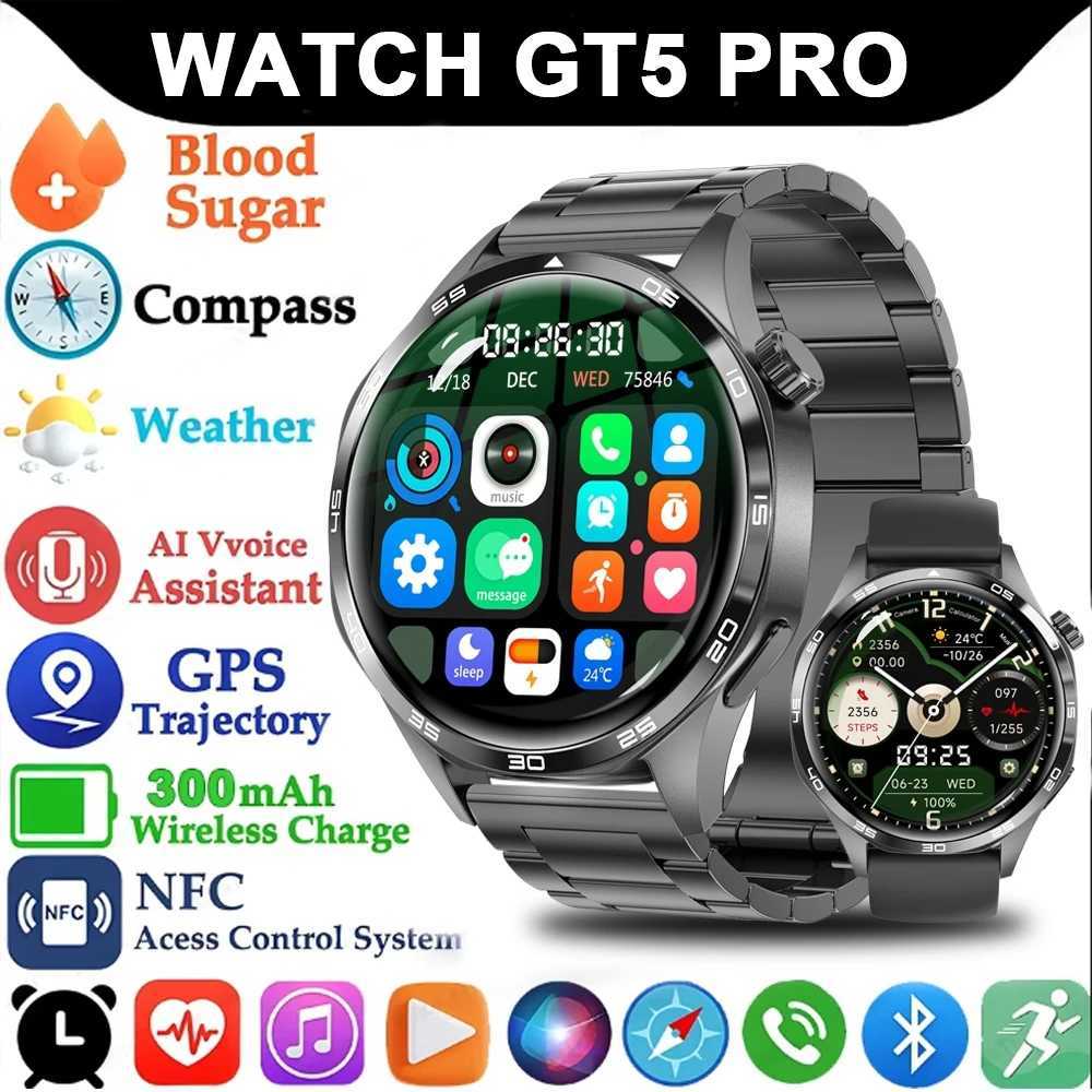 For GT5 Pro Gps NFC Smart Watch Men 360*360 AMOLED SCREEn Heart rate BT Call IP67 Waterproof Man Smartwatch M250227
