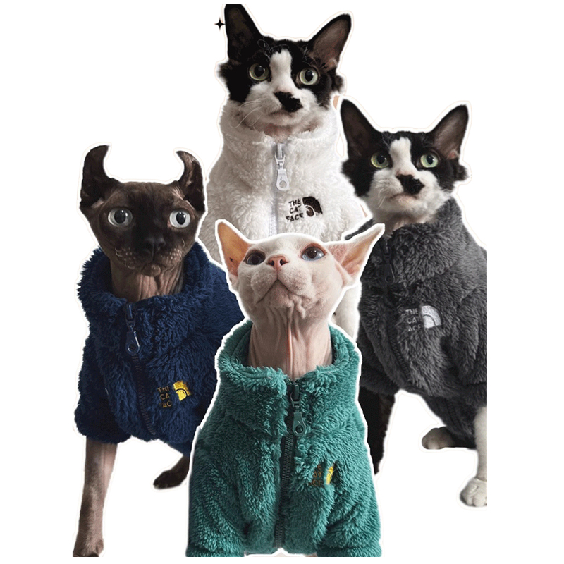 THE CAT FACE Hairless Cat Clothes Pet Winter Clothes for Sphynx Cats, Devon Cat Warm Coat Apparel for Pet Woolen Cotton Jacket for Cats Kitten 2XL