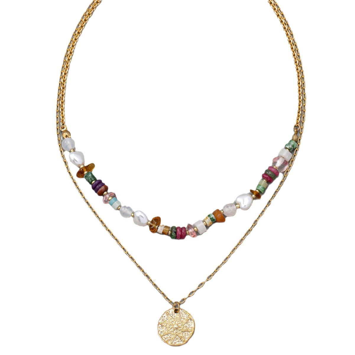 Fashion Personality Simple Double Chain Necklace With Beaded Double Chain Necklace With High Sense Clavicle Chain Women's Jewelry
