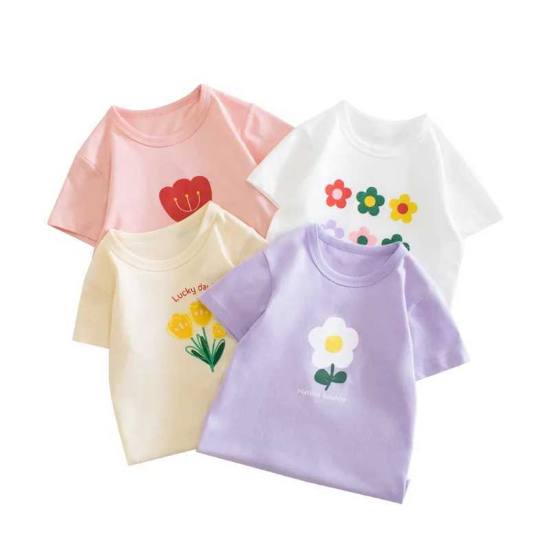2025 Korean Summer Flower Short Sleeve T-shirts For Girls 2-8 Years Cotton Toddler Girl Tops Baby Girl Tees Clothes T250603